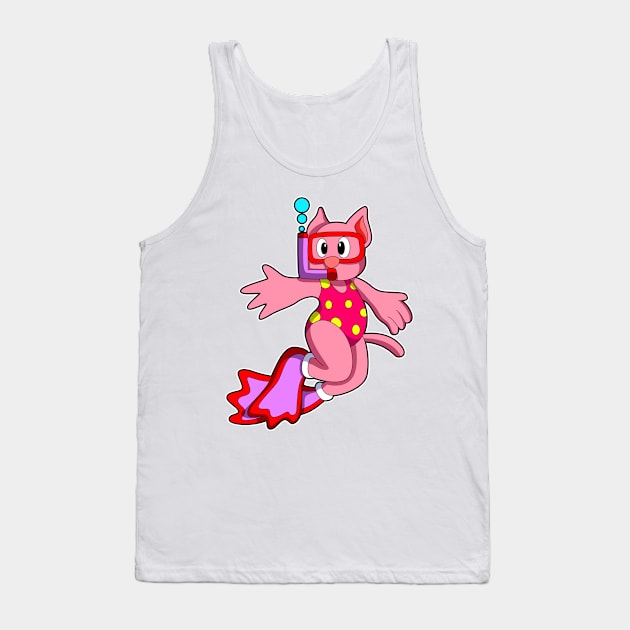 Cat at Swimming with Swimming goggles Tank Top by Markus Schnabel